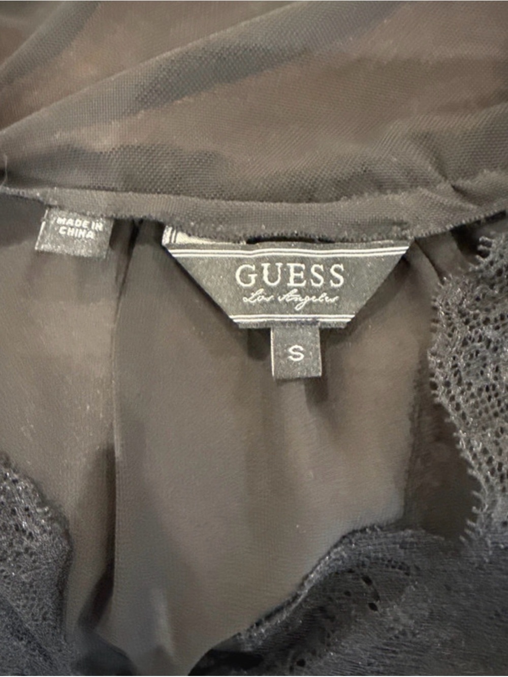 GUESS Black semi-sheer, v-neck, Lace Women's Skirt - Small